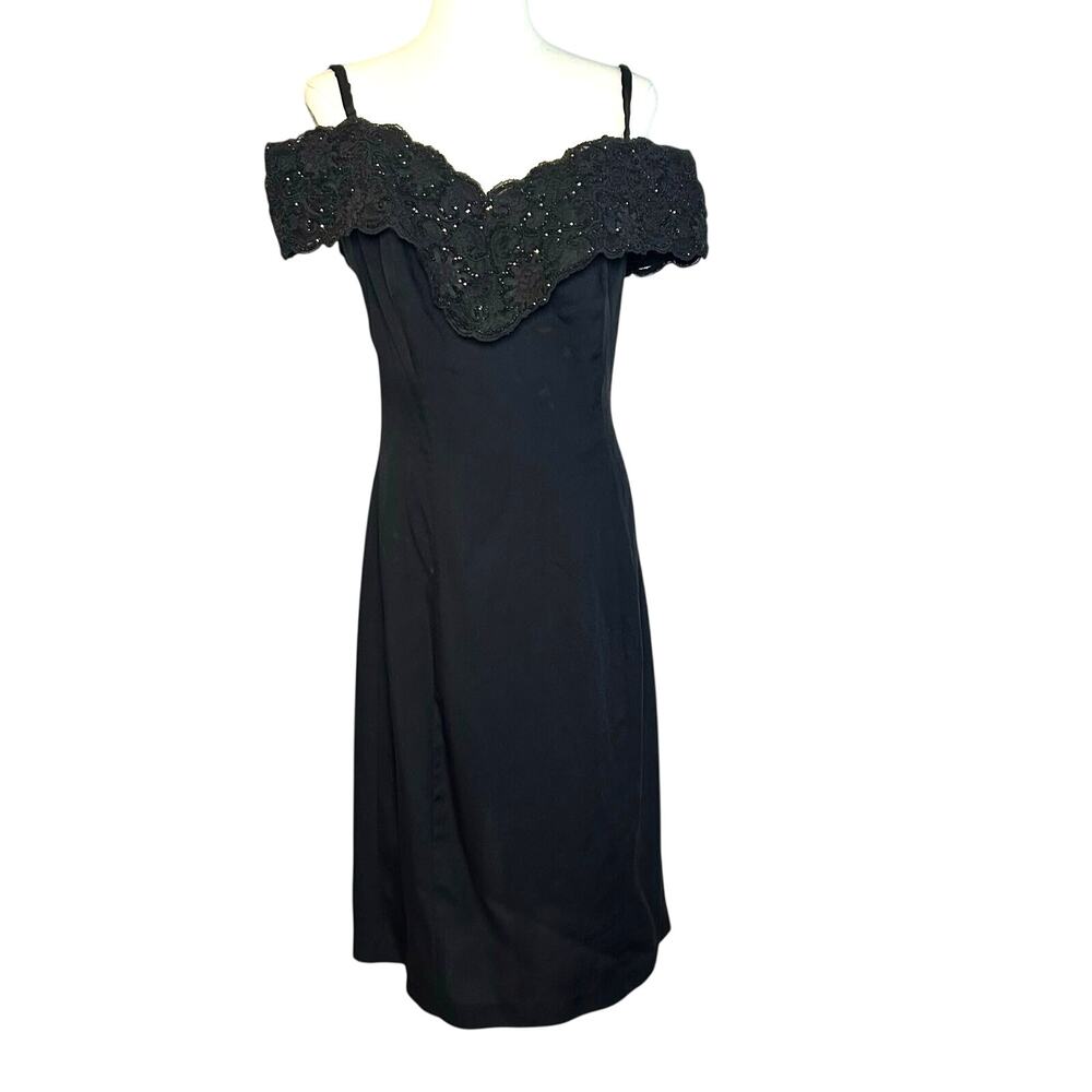 VTG 80s Niki Originals Cocktail Dress Black M Beaded Lace Archive Dark Romantic